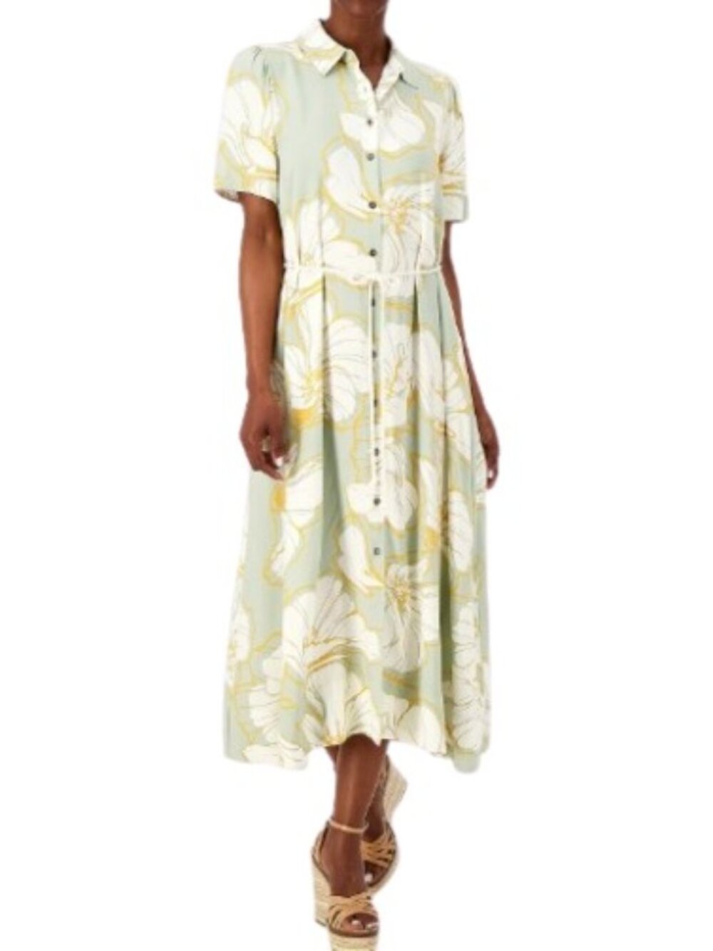 Peace Love World Women Boheme Day To Night Shirt Dress Blue Tropical Floral MP